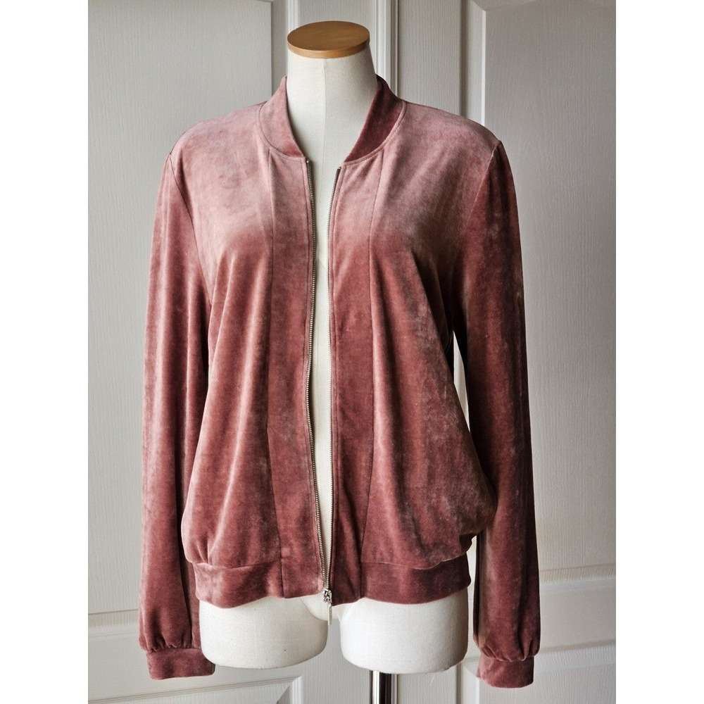 Hanro Womens Velvet Bomber Jacket Dusty Rose Mauve Full Zip Small S/P Loungewear - Picture 10 of 10
